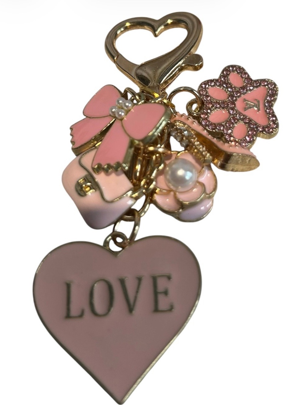 Louis Vuitton Pink Enamel LOVE Heart Charm Key & Bag Charm